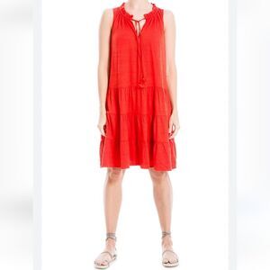 Max StudioWomen's Tassel Tie Sleeveless Tiered Shift Dress Red Size M
